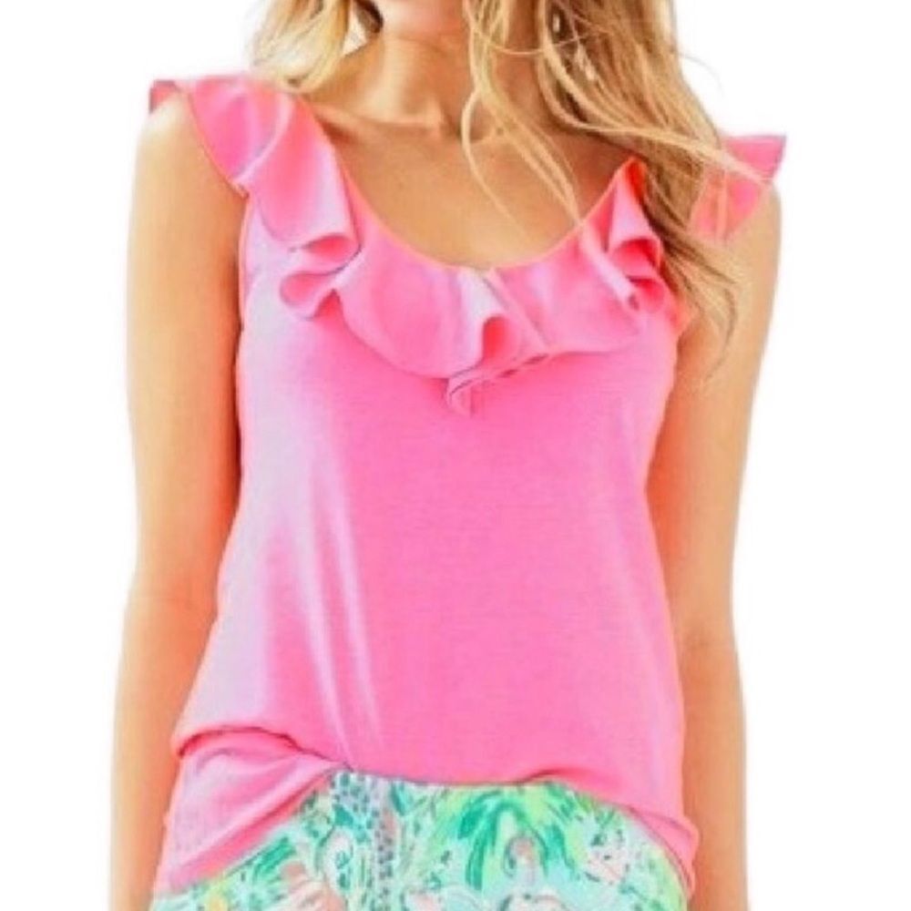 LILLY PULITZER | Alessa Vibrant Pink Ruffle Tank Top Women’s Size XX-Small
